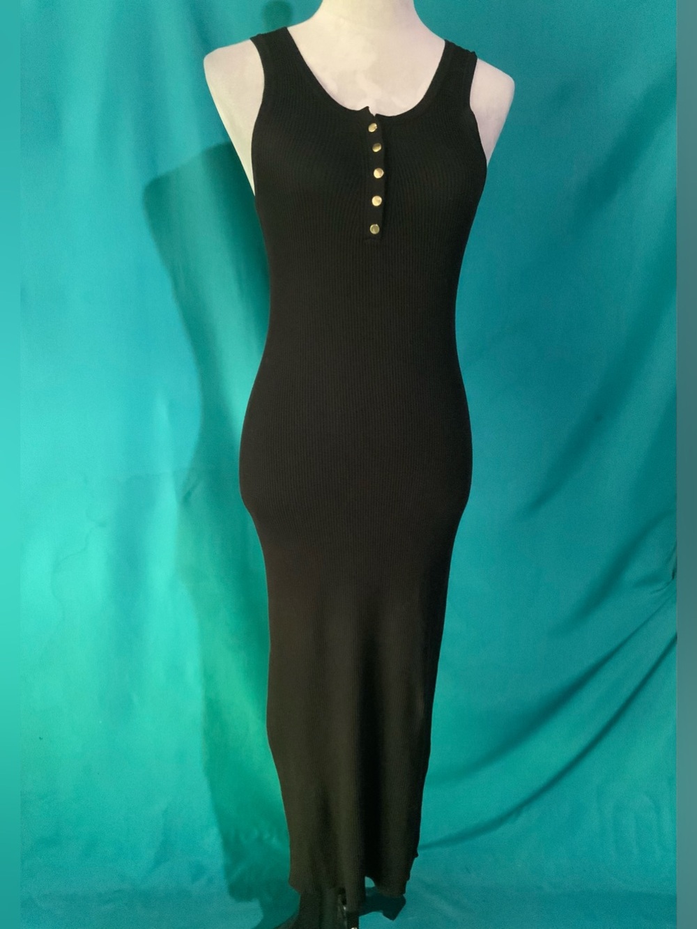 THE WORKSHOP, “LAUDA” SLEEVELESS TANK DRESS, STRETCHY, RIBBED KNIT, SCOOPED NECK